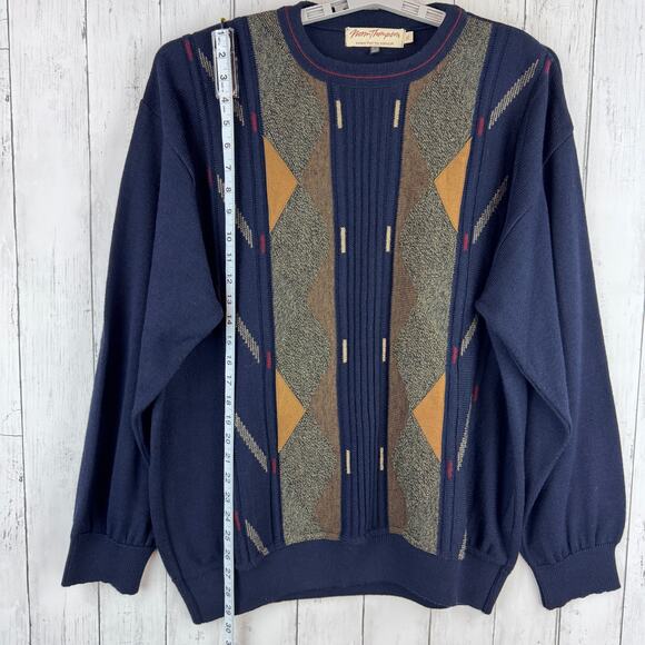 VTG Norm Thompson Dark Navy Geometric Wool-Blend Sweater Canada Size XL - Picture 9 of 11